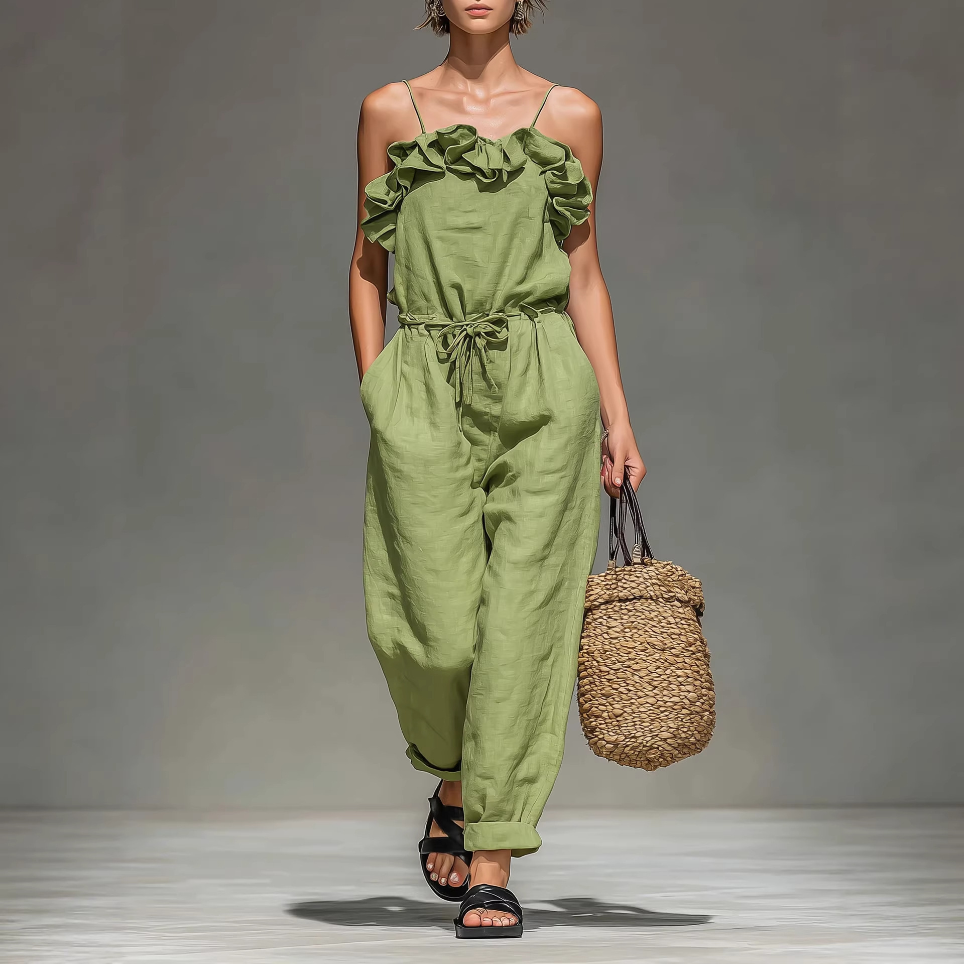 Women's Off-Shoulder Ruffled Wide-Leg Jumpsuit 1 Women's Off-Shoulder Ruffled Wide-Leg Jumpsuit
