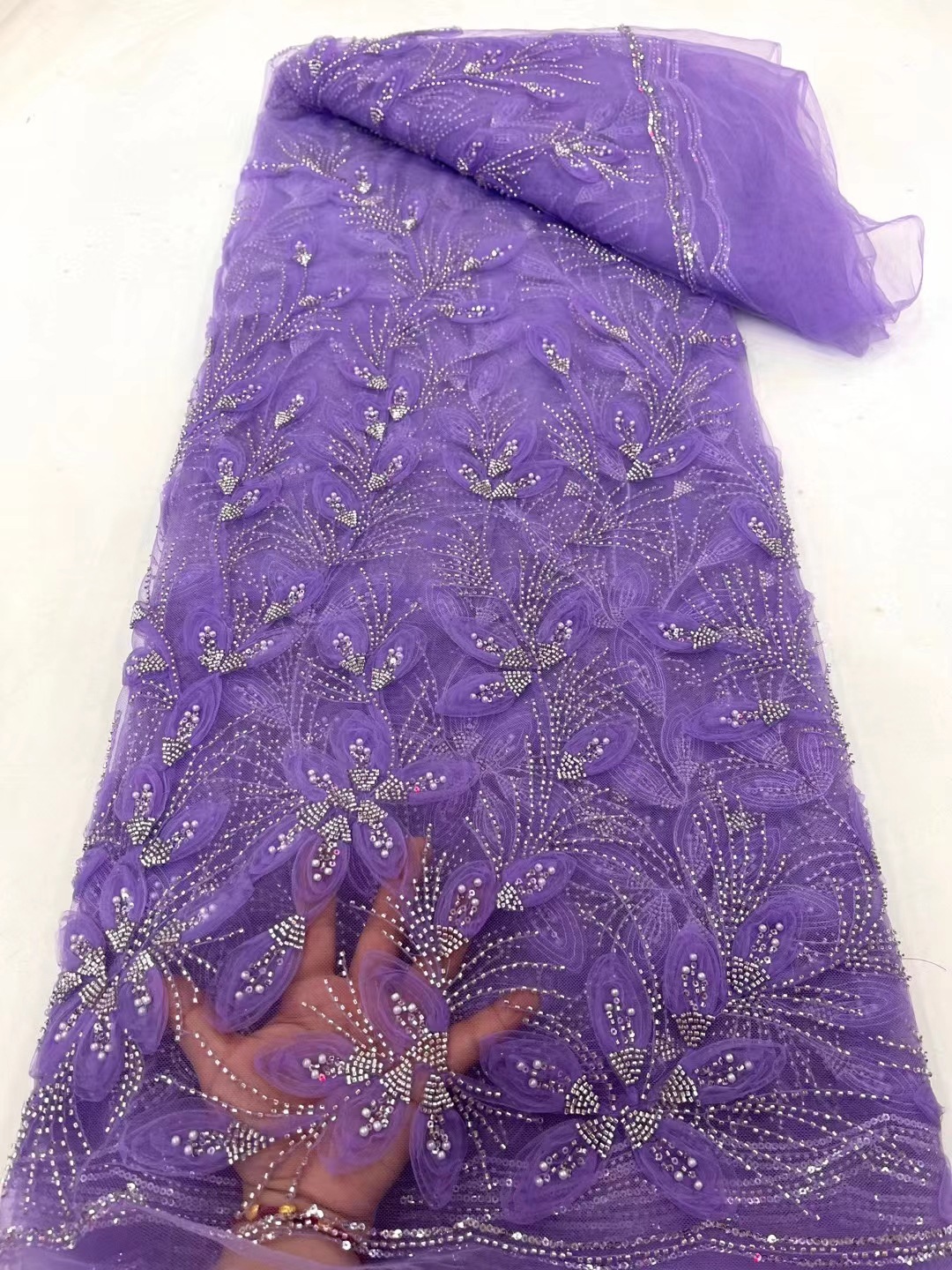 Ribbon Flower Beaded Tulle Lace Fabric Cocktail Party Occasion Evening Dress Embroidered Cloth Lace 7 Ribbon Flower Beaded Tulle Lace Fabric Cocktail Party Occasion Evening Dress Embroidered Cloth Lace - Image 7