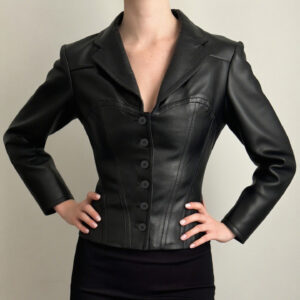 Dark Style Spicy Girl Short Style Lapel V-neck Leather Jacket For Women