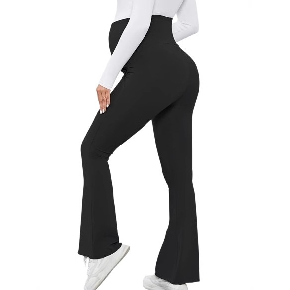High-waisted Fashionable Maternity Flared Pants With Tummy Control 2 High-waisted Fashionable Maternity Flared Pants With Tummy Control - Image 2