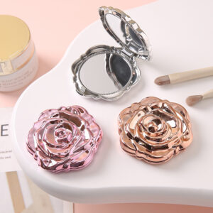 Portable Folding Mirror With Electroplated Rose Design