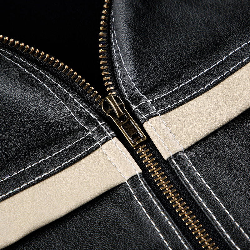 Women's Retro Contrast Color Split Leather Coat 4 Women's Retro Contrast Color Split Leather Coat - Image 4