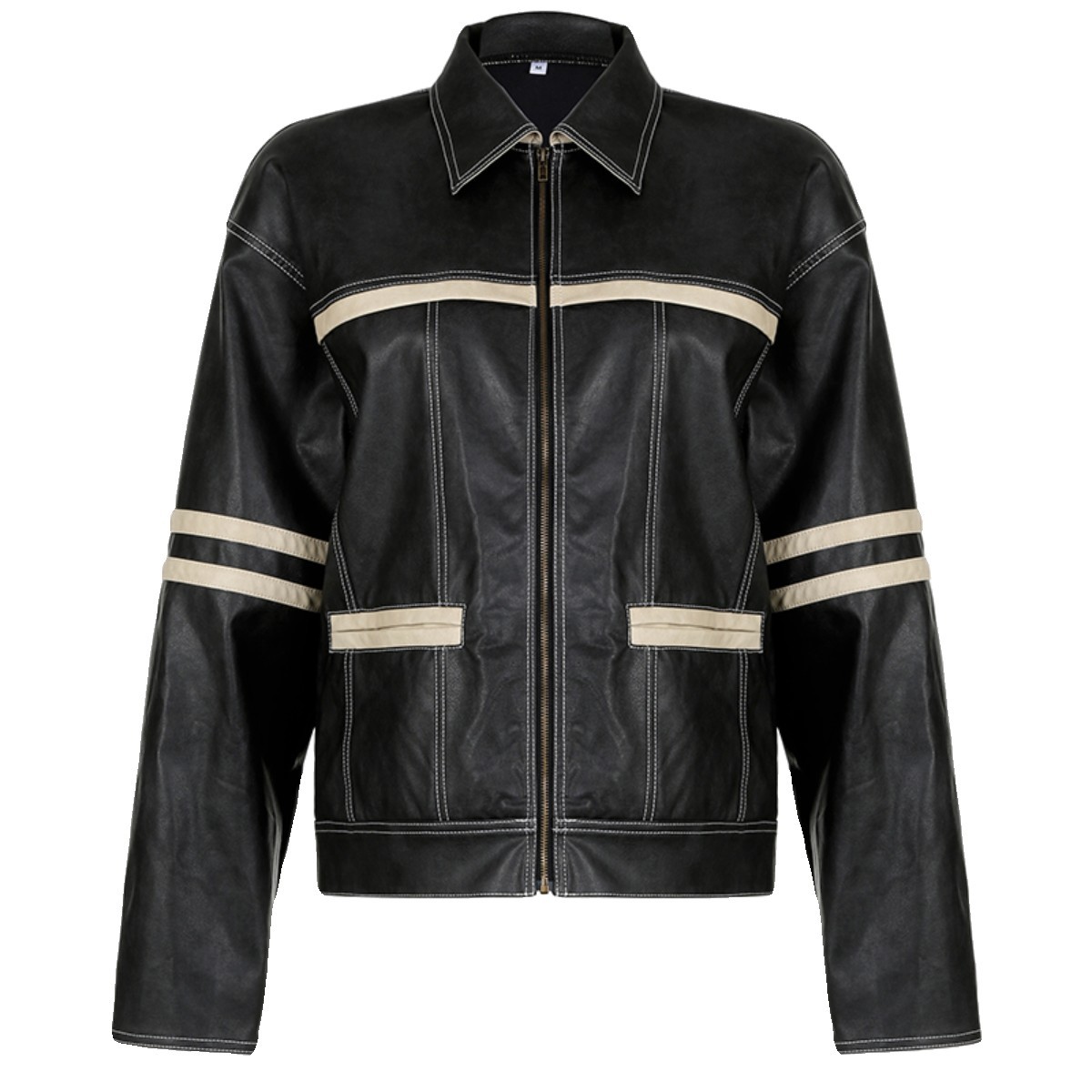 Women's Retro Contrast Color Split Leather Coat 8 Women's Retro Contrast Color Split Leather Coat - Image 8