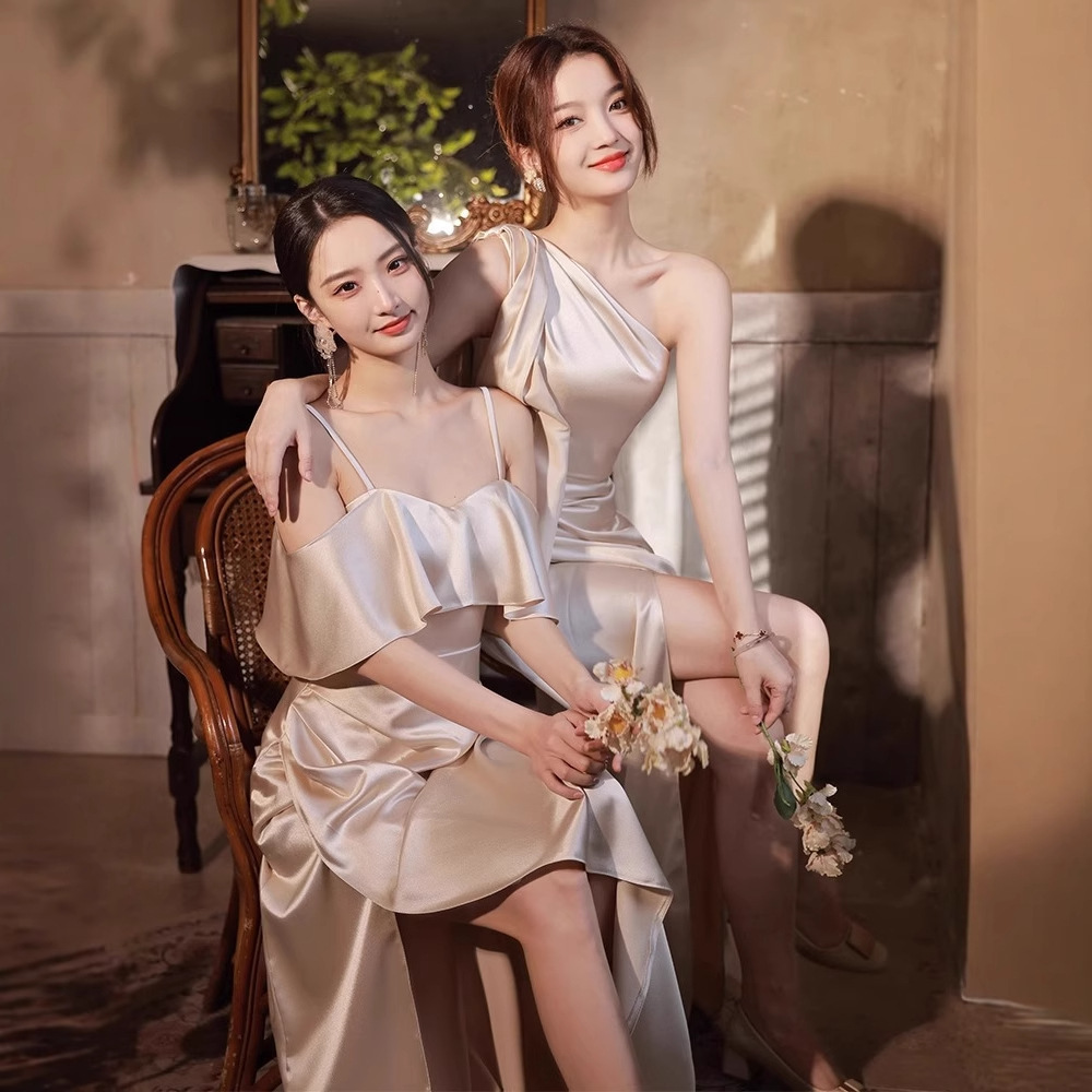 Simple And Light Luxury Satin Sisters Group Party Formal Dress 2 Simple And Light Luxury Satin Sisters Group Party Formal Dress - Image 2