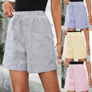 Women's Striped Casual Elastic-waist Shorts