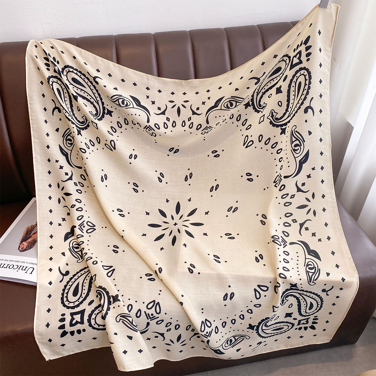 Retro Cashew Print 90 Large Scarf For Women Outerwear 4 Retro Cashew Print 90 Large Scarf For Women Outerwear - Image 4