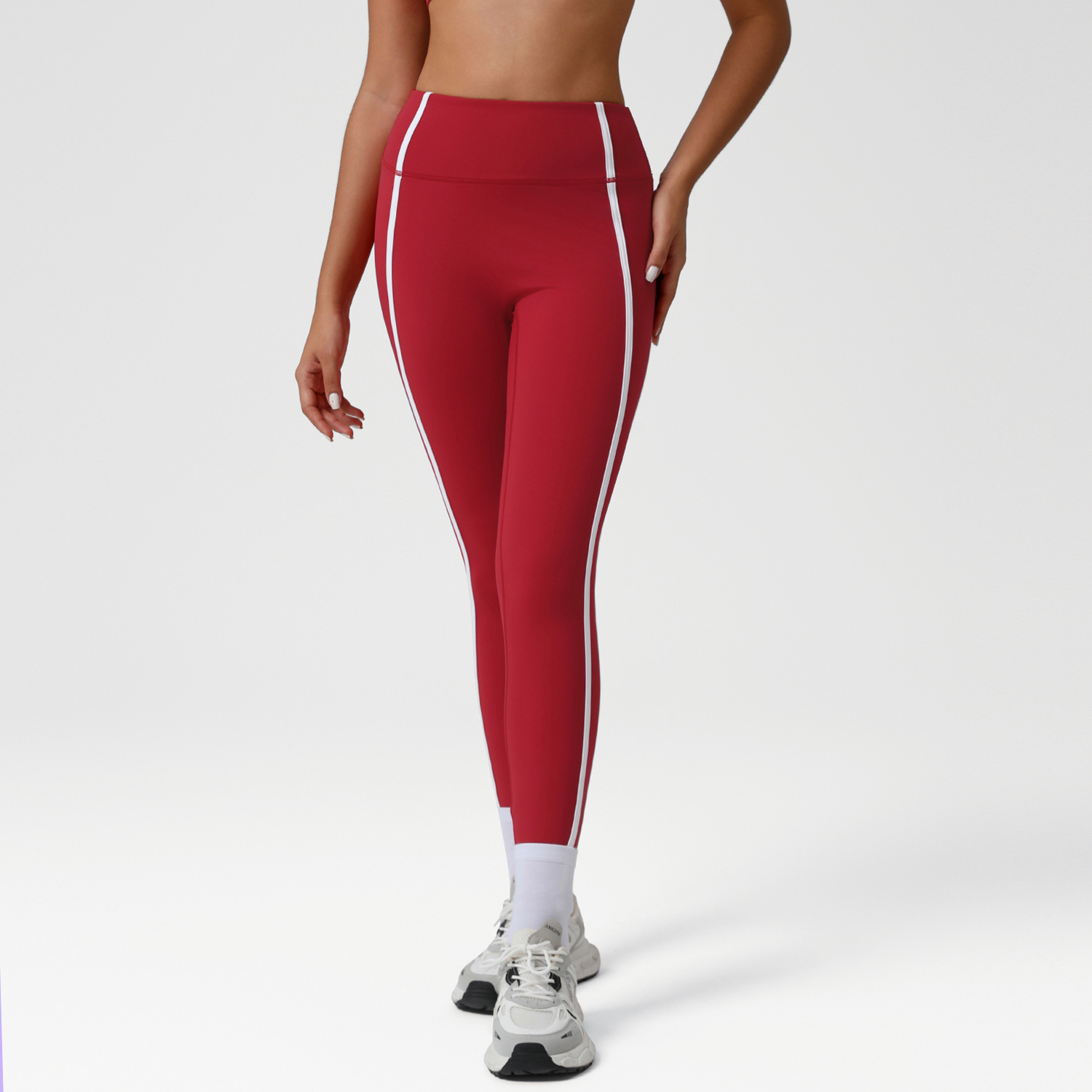 High-waisted Athletic Leggings With Color-blocking And A Bare-skin Feel For Training 3 High-waisted Athletic Leggings With Color-blocking And A Bare-skin Feel For Training - Image 3