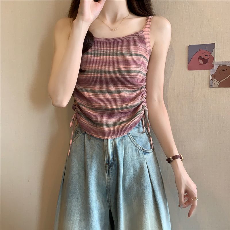 Fashionable Slim-Fit Striped Knitted Camisole 3 Fashionable Slim-Fit Striped Knitted Camisole - Image 3