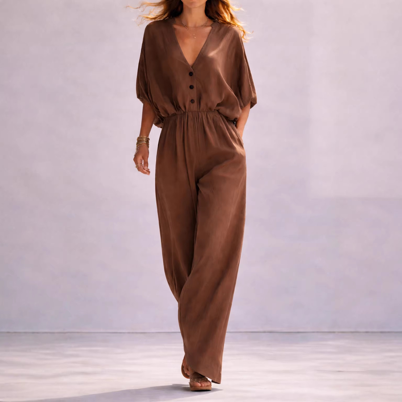 Women's Summer V-Neck Loose Jumpsuit 4 Women's Summer V-Neck Loose Jumpsuit - Image 4