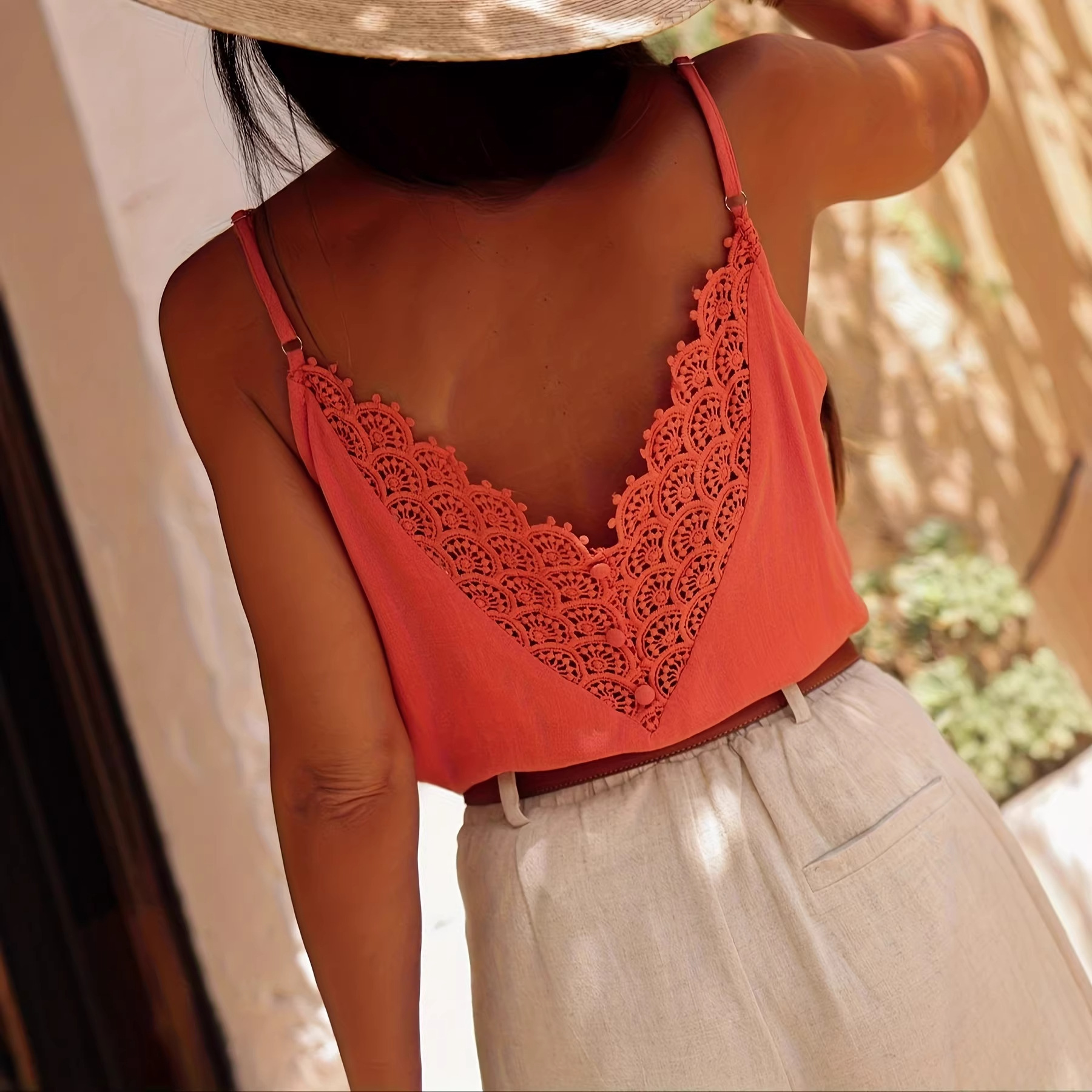 Women's Patchwork V-Neck Low-Cut Camisole 2 Women's Patchwork V-Neck Low-Cut Camisole - Image 2