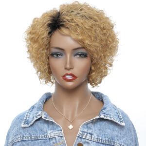 Small Curly Human Hair Headgear Wig – Gradual Fluffy Short Curly High-End Natural Look Hair Cover for Women