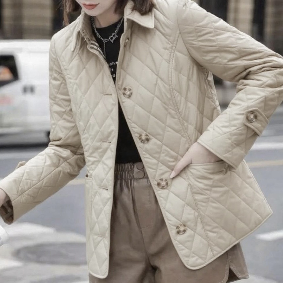 Women's Slim-Fit Diamond-Quilted Cotton Padded Jacket 5 Women's Slim-Fit Diamond-Quilted Cotton Padded Jacket - Image 5