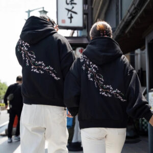 European And American Autumn And Winter Cherry Blossom Hooded Sweater Men And Women Street Hip Hop Retro