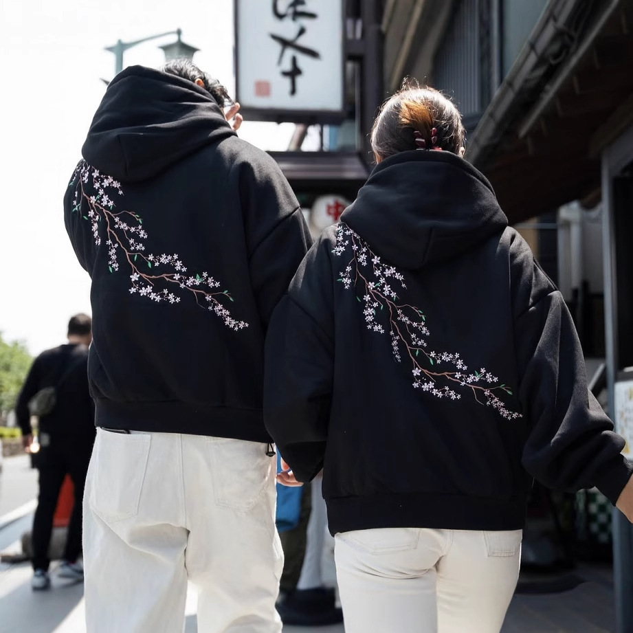 European And American Autumn And Winter Cherry Blossom Hooded Sweater Men And Women Street Hip Hop Retro 1 European And American Autumn And Winter Cherry Blossom Hooded Sweater Men And Women Street Hip Hop Retro