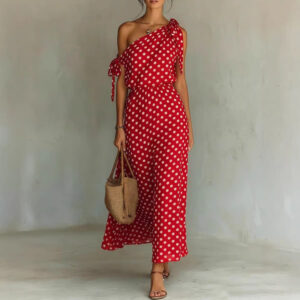 Polka-dot Off-shoulder One-shoulder Women's Dress