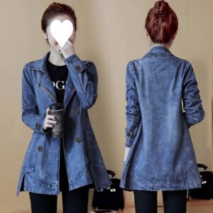New Stylish Minimalist Denim Jacket Womens Blazer-Style Jacket With A Suit Collar