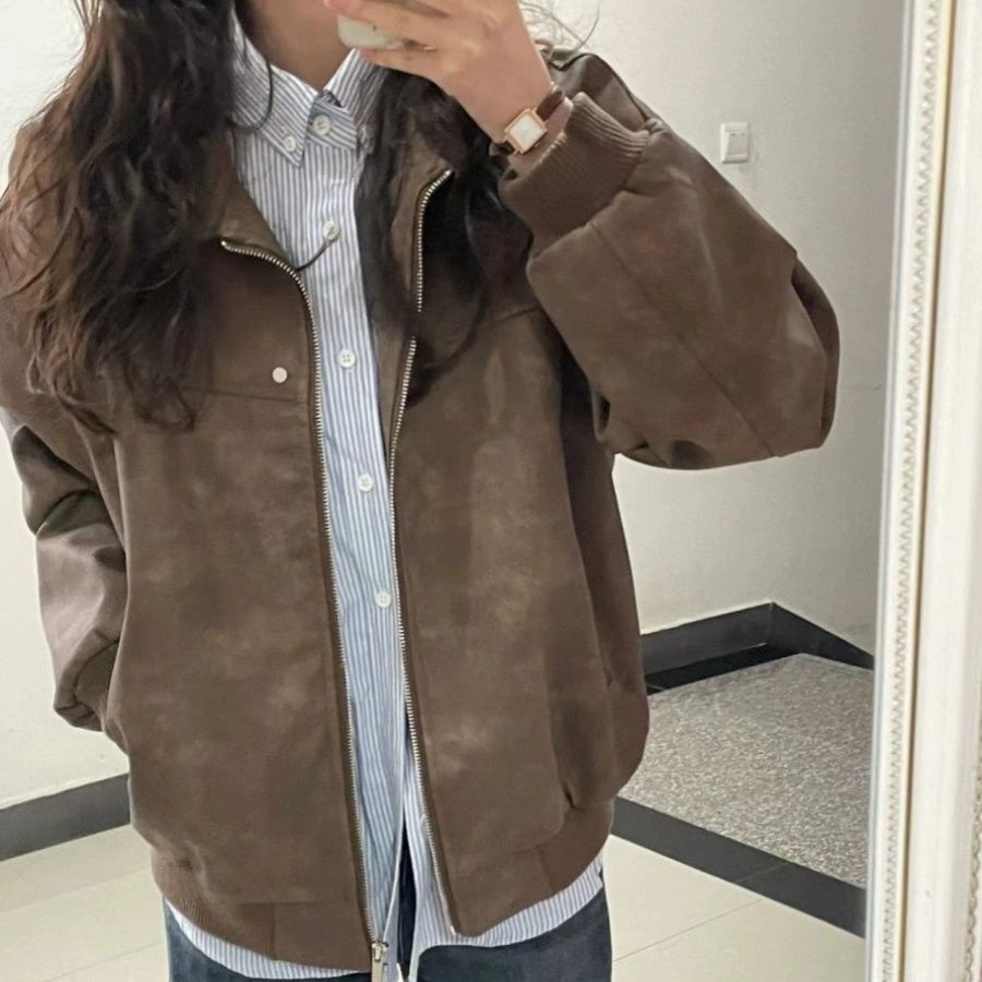 Retro Brown Square-Neck Coat Women's Spring Autumn Style 3 Retro Brown Square-Neck Coat Women's Spring Autumn Style - Image 3