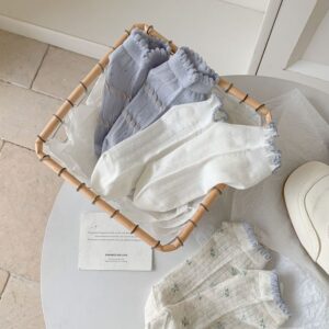 Summer Thin Versatile Spring Summer Girl Blue Japanese Socks Children's Thin Hollow Out Small Floral Boat Socks College Style