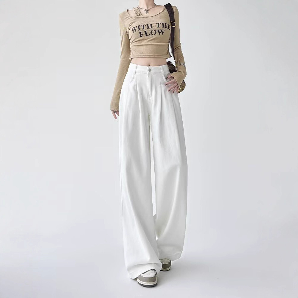 Women's White Wide-leg Straight Jeans 5 Women's White Wide-leg Straight Jeans - Image 5