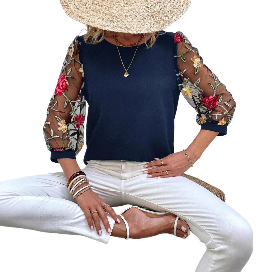 Women's Casual Mesh Black Patchwork Top 7 Women's Casual Mesh Black Patchwork Top - Image 7