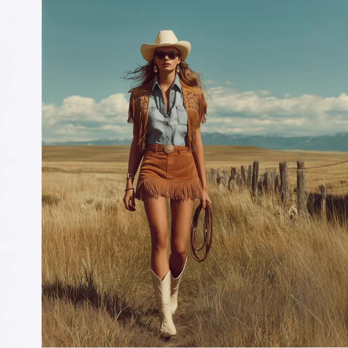 Western Retro Bohemian Style Caramel-Colored Faux Suede Fringe Skirt 2 Western Retro Bohemian Style Caramel-Colored Faux Suede Fringe Skirt - Image 2