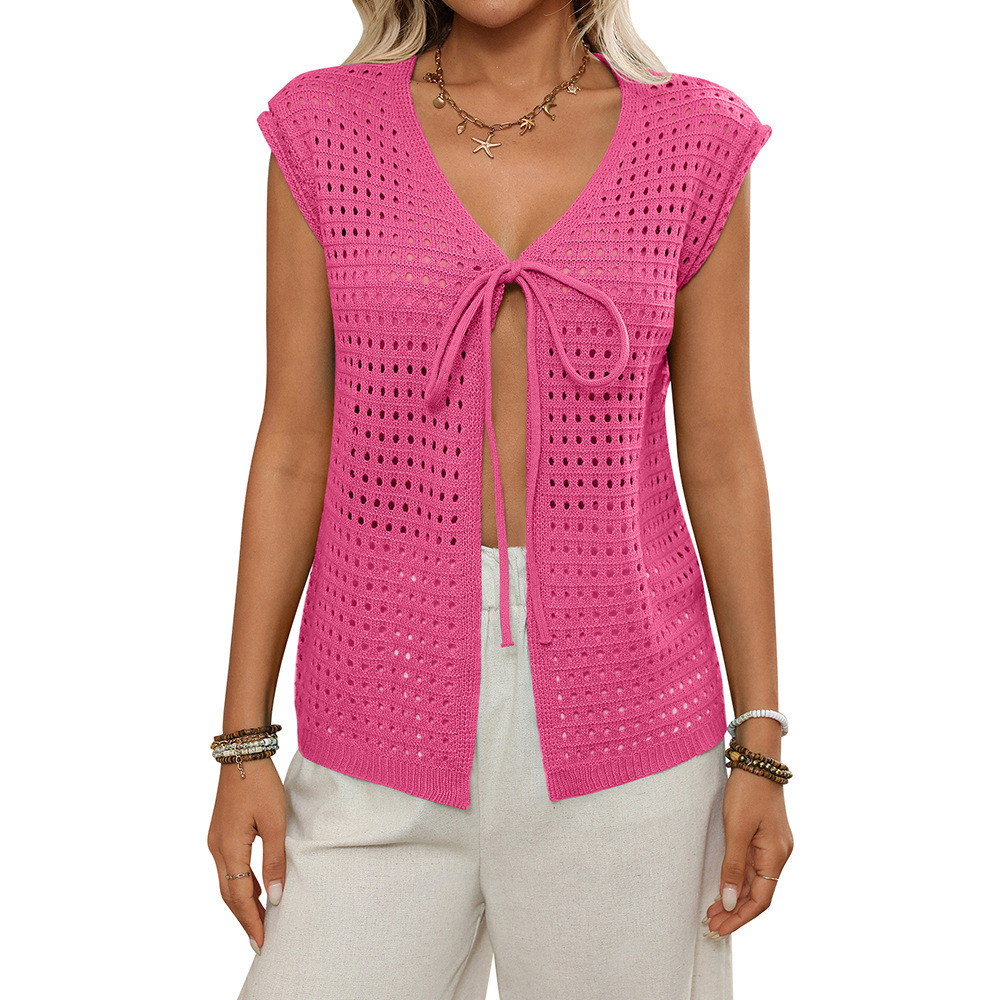 Women's Hollow-Out Sweater Short-Sleeve Knitted Cardigan 5 Women's Hollow-Out Sweater Short-Sleeve Knitted Cardigan - Image 5