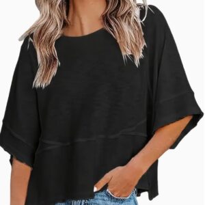 Women's Clothing Solid Color Crew Neck Loose Basic T-shirt