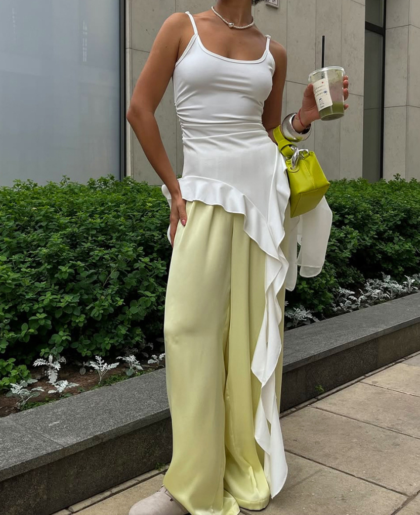 White Fitted Ruffled Ribbon Irregular Vest 1 White Fitted Ruffled Ribbon Irregular Vest