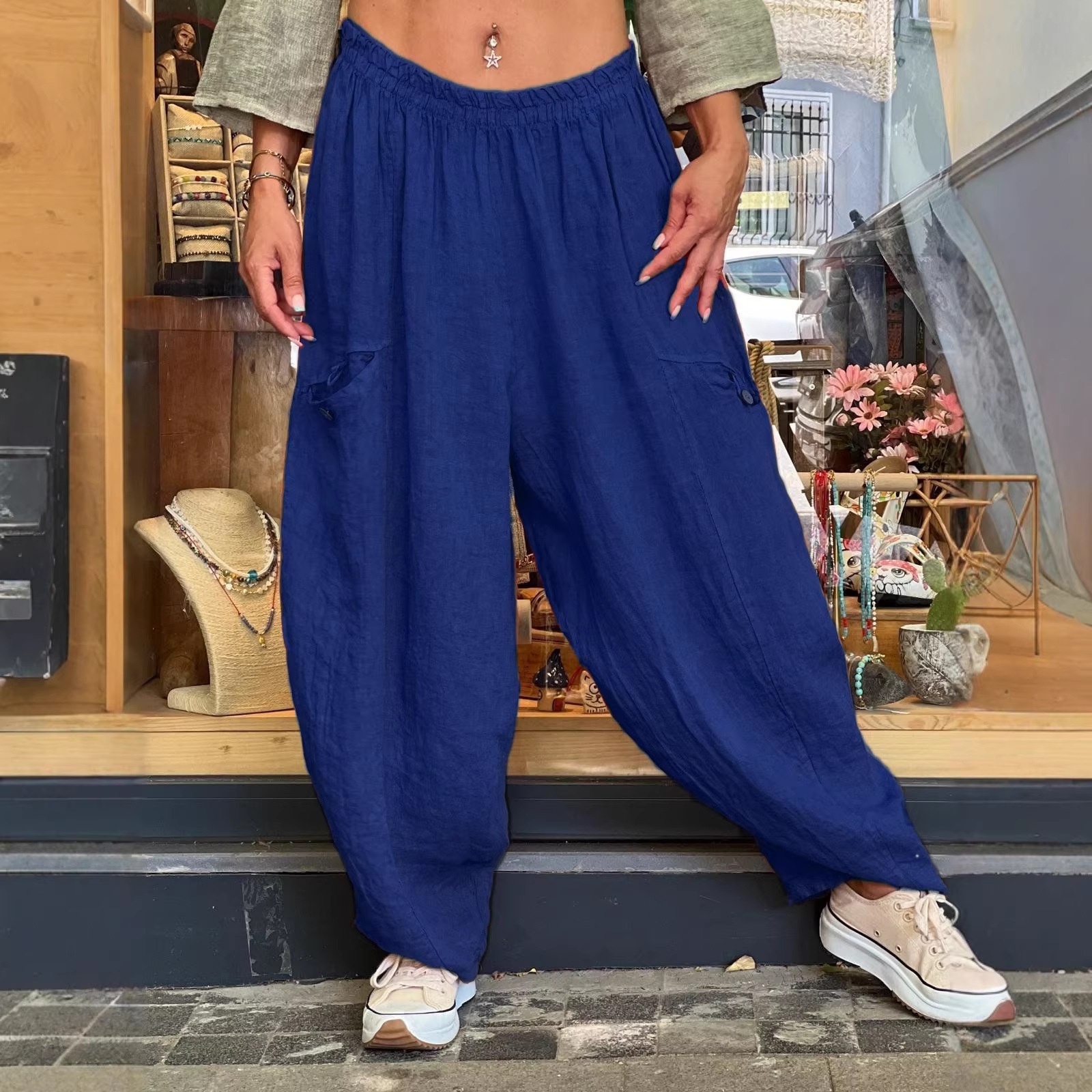 AutumnWinter Cotton-Linen Womens Long Solid-Color Pockets Loose Pants 6 AutumnWinter Cotton-Linen Womens Long Solid-Color Pockets Loose Pants - Image 6