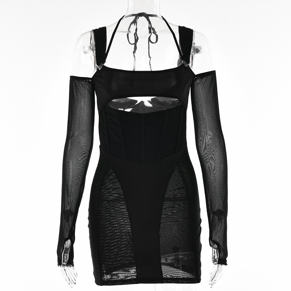 Women's Sling Tight Dress Fashion Backless Mesh See-through Hip Skirt 4 Women's Sling Tight Dress Fashion Backless Mesh See-through Hip Skirt - Image 4