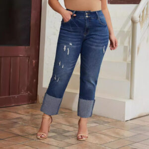 Women's High-Waist Straight-Leg Ripped Stretch Jeans