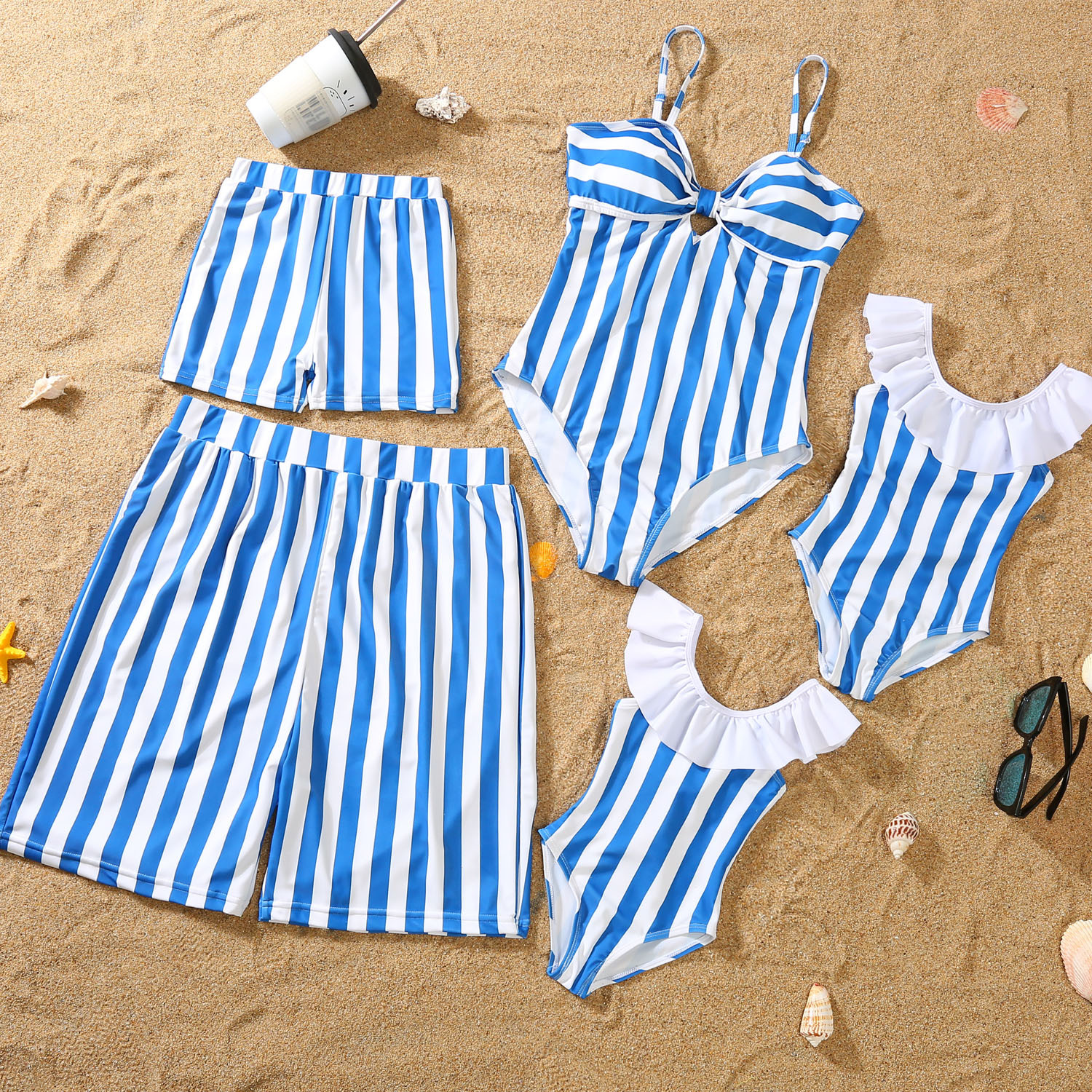 Parent-child Bikini Blue And White Stripe Swimsuit 3 Parent-child Bikini Blue And White Stripe Swimsuit - Image 3