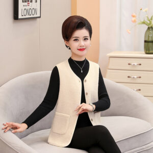 Middle-aged And Elderly Women's Short Fleece-Lined Vest Coat