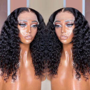 Deep Water Wave Lace Front Human Hair Wig – Transparent Curly Frontal Wig, Natural Hairline