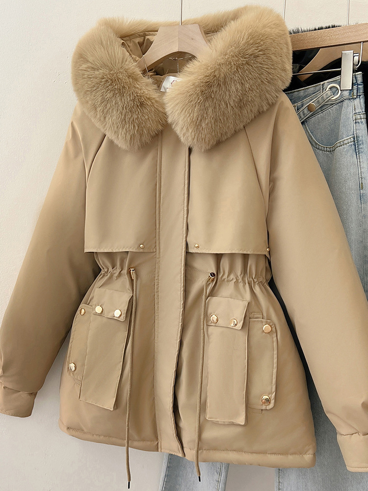Women's Solid-Colored Loose Cotton Padded Coat With A Large Furry Collar 8 Women's Solid-Colored Loose Cotton Padded Coat With A Large Furry Collar - Image 8