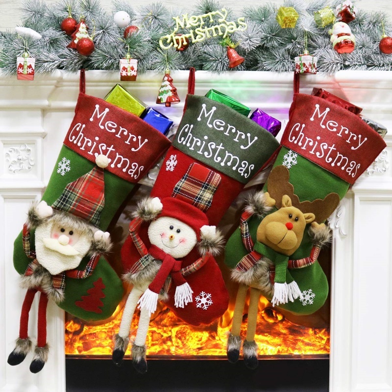New Year Xmas Big Stockings Set Decorations Christmas 3D Plush Big Sock Christmas Tree Pendant Decorating Supplies 1 New Year Xmas Big Stockings Set Decorations Christmas 3D Plush Big Sock Christmas Tree Pendant Decorating Supplies