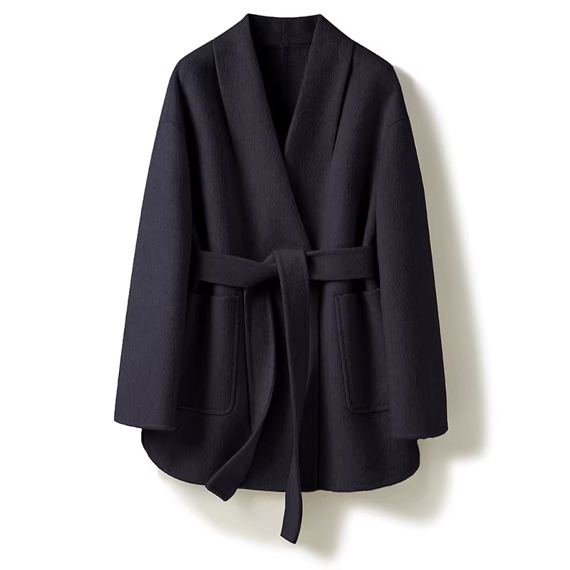 Camel-wool V-neck Wool Double-faced Wool Belted Coat 4 Camel-wool V-neck Wool Double-faced Wool Belted Coat - Image 4