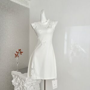 White Lace Openwork Design Sleeveless Dress Skirt