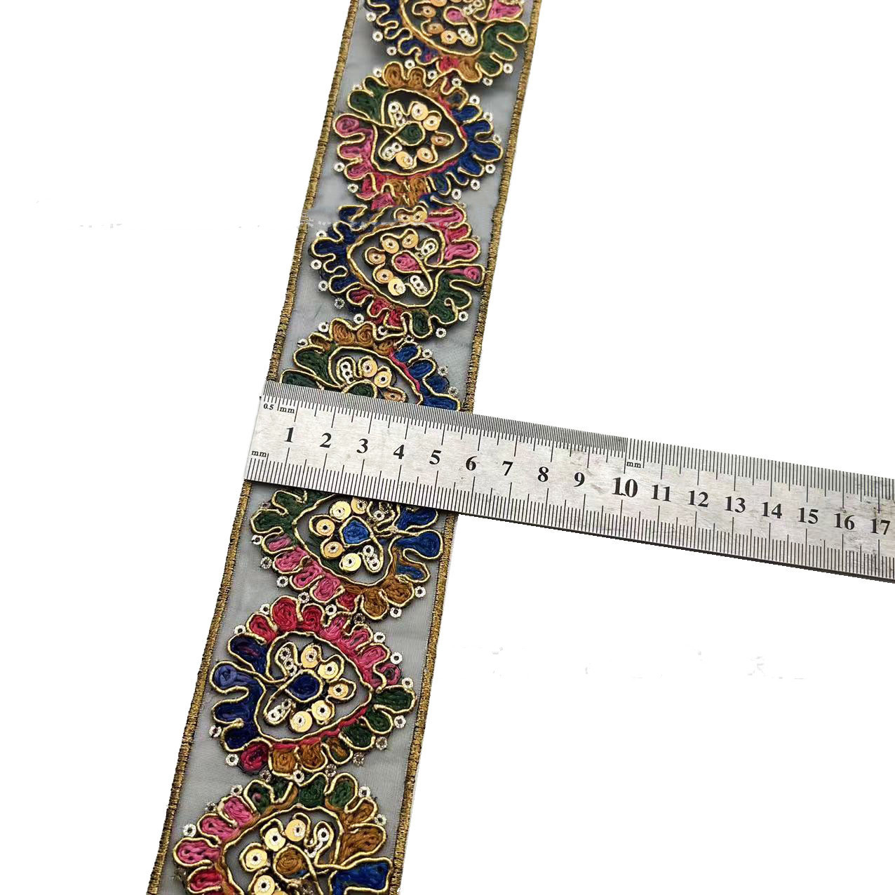 Retro Ethnic Sequin Lace Color Embroidery Gold Strand Rope Ribbon 3 Retro Ethnic Sequin Lace Color Embroidery Gold Strand Rope Ribbon - Image 3