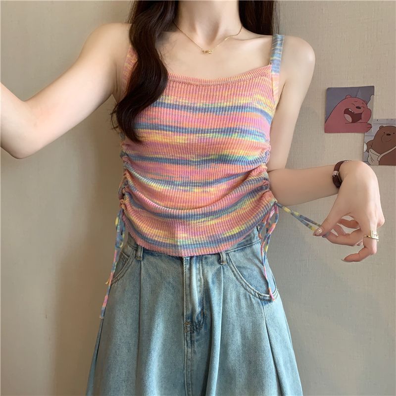 Fashionable Slim-Fit Striped Knitted Camisole 4 Fashionable Slim-Fit Striped Knitted Camisole - Image 4