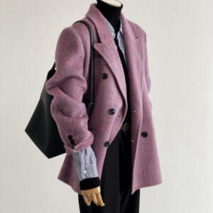 Womens Solid-Color Short Loose-Fit Double-Faced Cashmere Coat