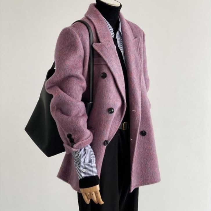 Women's Solid-Color Short Loose-Fit Double-Faced Cashmere Coat 1 Women's Solid-Color Short Loose-Fit Double-Faced Cashmere Coat