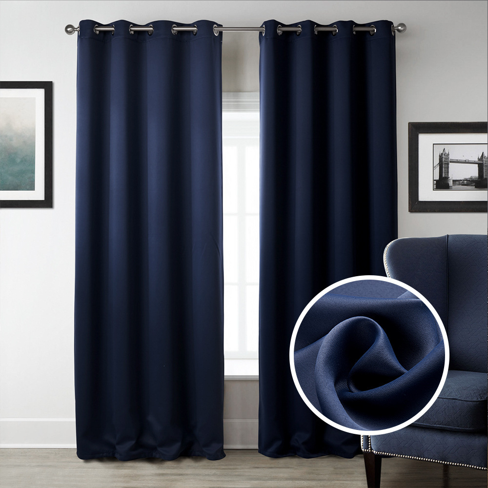 Dark Blue Bedroom Blackout Fabric Printed Curtains 2 Dark Blue Bedroom Blackout Fabric Printed Curtains - Image 2