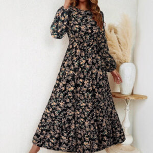 New Vintage Print Long-sleeve Dress