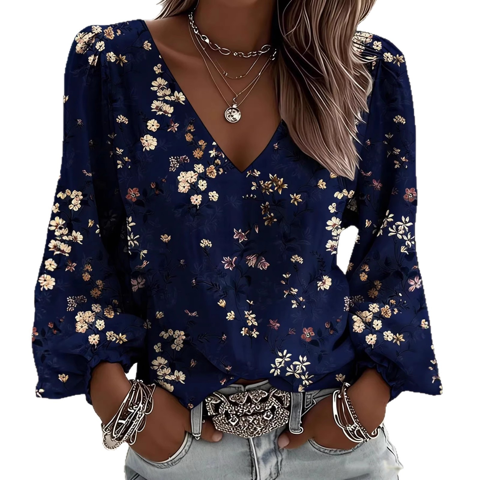 Women's Loose Casual Long-Sleeve Shirt With Floral Print 2 Women's Loose Casual Long-Sleeve Shirt With Floral Print - Image 2