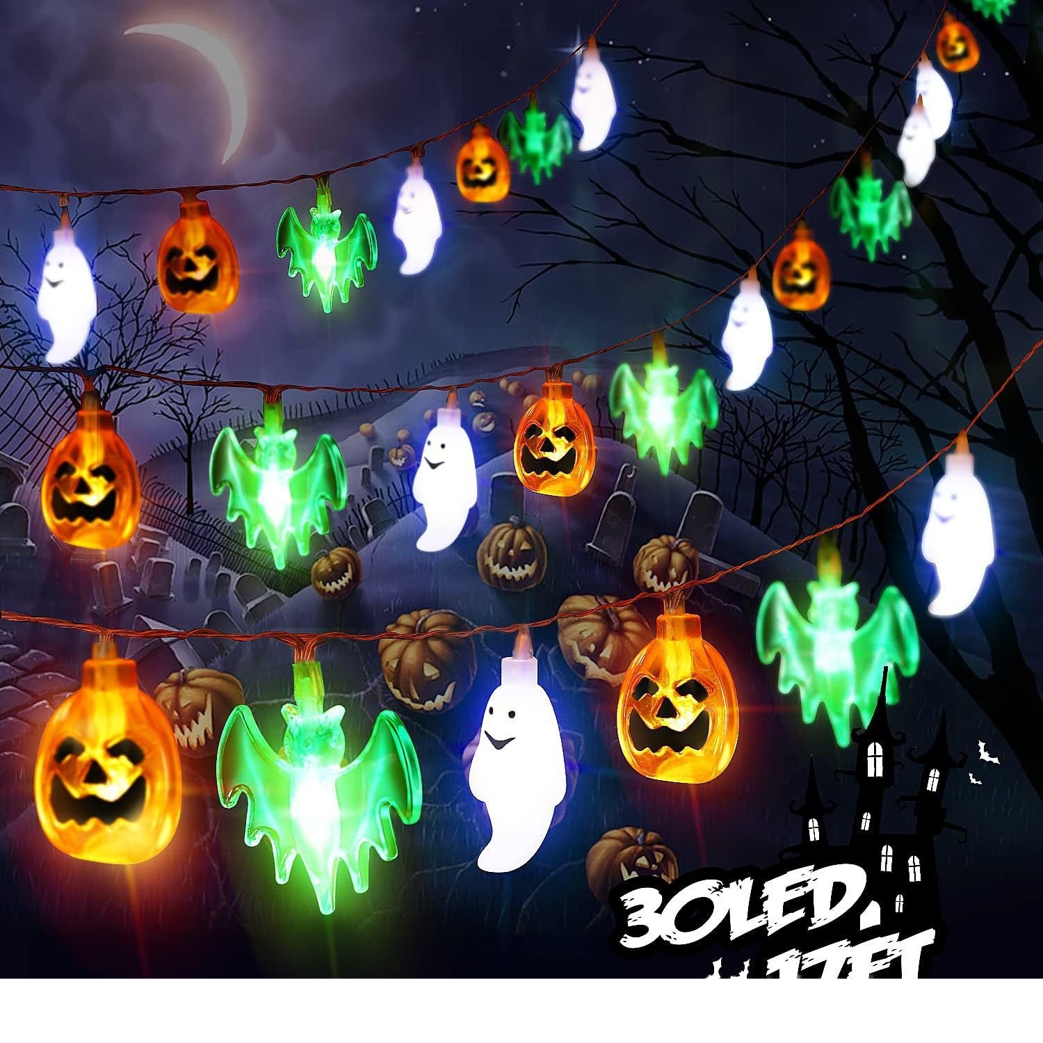 LED Halloween Pumpkin Spider Bat Skull String Light Lamp Home Garden Party Outdoor Halloween Decoration Lantern Light 10 LED Halloween Pumpkin Spider Bat Skull String Light Lamp Home Garden Party Outdoor Halloween Decoration Lantern Light - Image 10