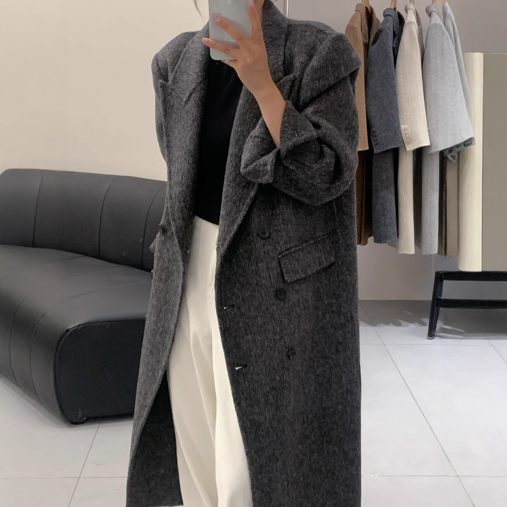 Above-the-knee Long Double-faced Wool Coat For Women 5 Above-the-knee Long Double-faced Wool Coat For Women - Image 5