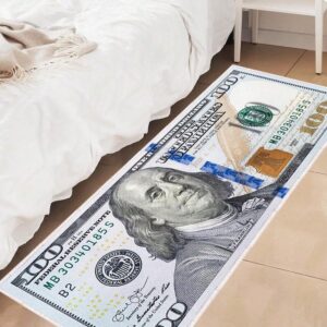 One Hundred Dollar Design Area Rug, Currency Inspired Non-Slip Carpet For Living Room & Entryway
