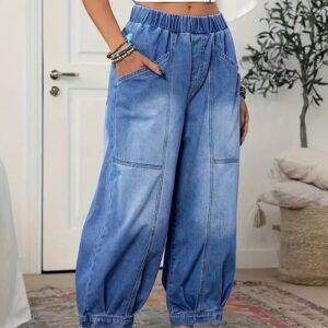 High-waist Retro-style Denim Capri Pants