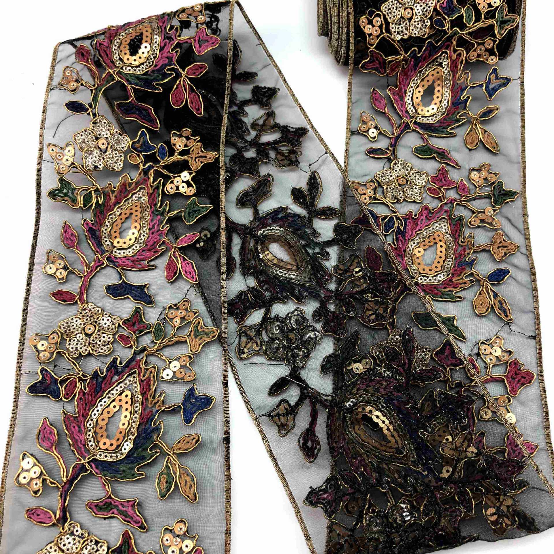 Retro Ethnic Sequin Lace Color Embroidery Gold Strand Rope Ribbon 5 Retro Ethnic Sequin Lace Color Embroidery Gold Strand Rope Ribbon - Image 5